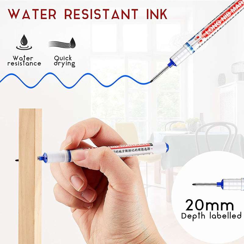 6pcs Long Head Deep Hole Marker Carpenter Mark Waterproof Marker Pe