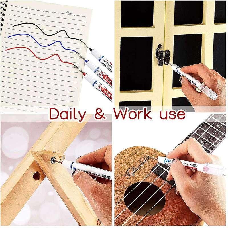6pcs Long Head Deep Hole Marker Carpenter Mark Waterproof Marker Pe