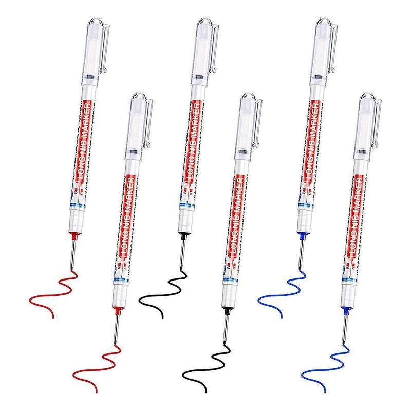 6pcs Long Head Deep Hole Marker Carpenter Mark Waterproof Marker Pe