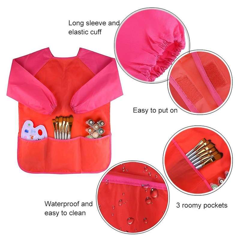 Waterproof Children's Drawing Blouse Children's Art Apron Red