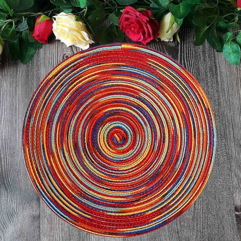 Round Braided Placemats Set Of 4 Decorative Colorful Placemats