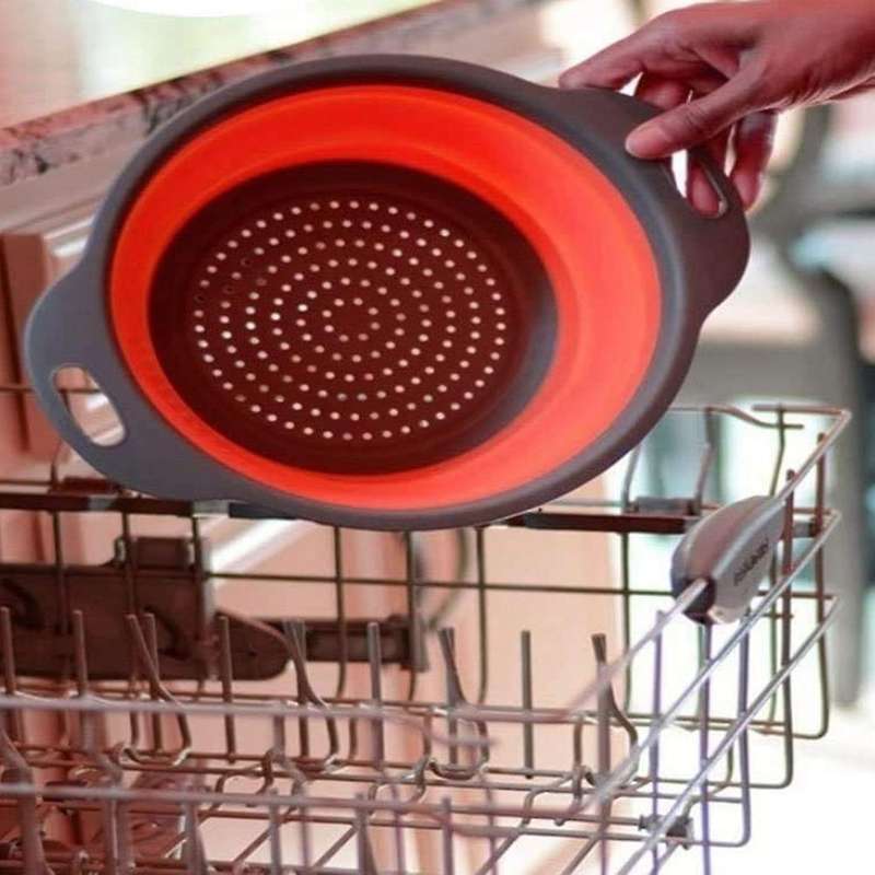 Red Collapsible Kitchen Colander Silicone Strainer Dishwasher