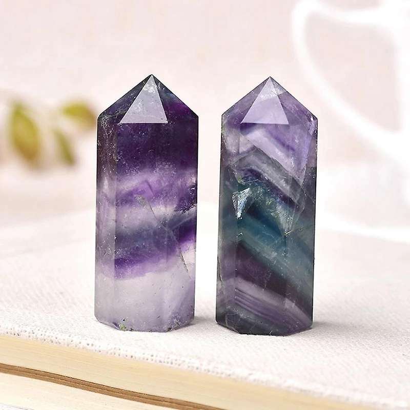 Natural Fluorite Crystal Tower Hexagonal Faceted Prism Figurine 5-6cm