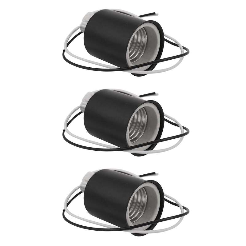 3x E27 Ceramic Base Socket Adapter Metal Lamp Holder with Wire Black