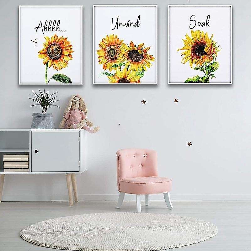 6 Pieces Sunflower Bathroom Decor Relax Soak Unwind Wall Painting Art