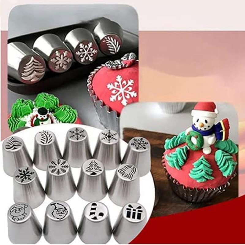 13 Pieces Of Christmas Flower Frosting Head Cake Decorating Supplies