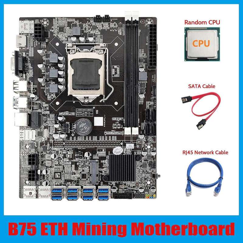 B75 Eth Mining Motherboard 8xpcie Usb Adapter+cpu+sata Cable Lga1155