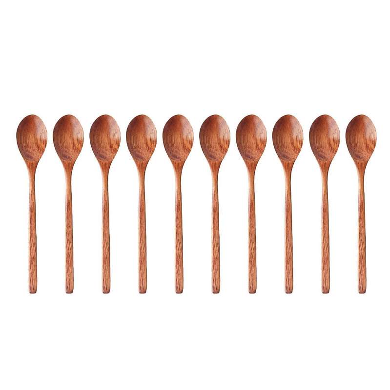 10 Pieces Wood Soup Spoons for Stirring, Long Handle Spoon Utensil