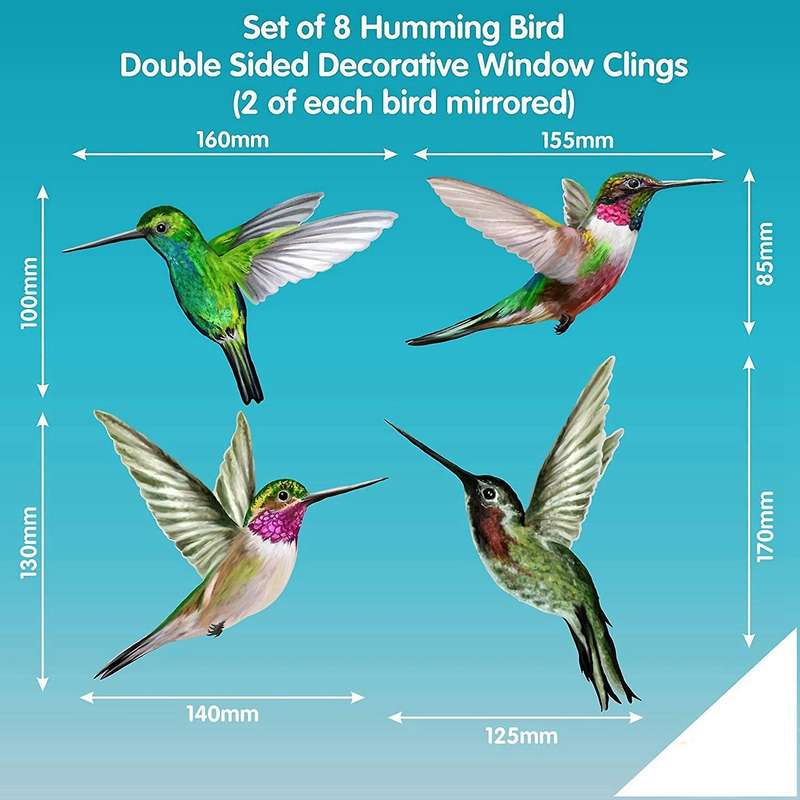 8 Large Beautiful Humming Bird Static Cling Window Stickers