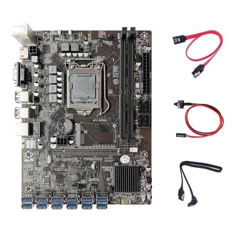 B250c Btc Mining Motherboard+2xsata Cable+switch Cable for Eth Miner