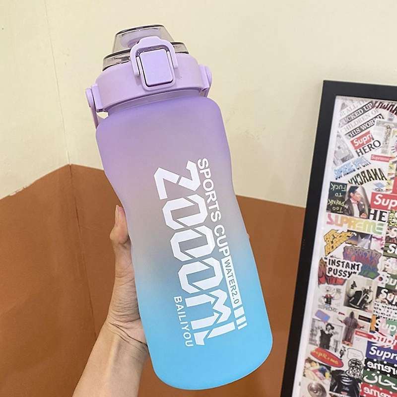 2000ml Large Water Bottle with Time Marker Portable Leakproof -d