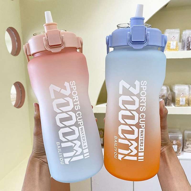 2000ml Large Water Bottle with Time Marker Portable Leakproof -d