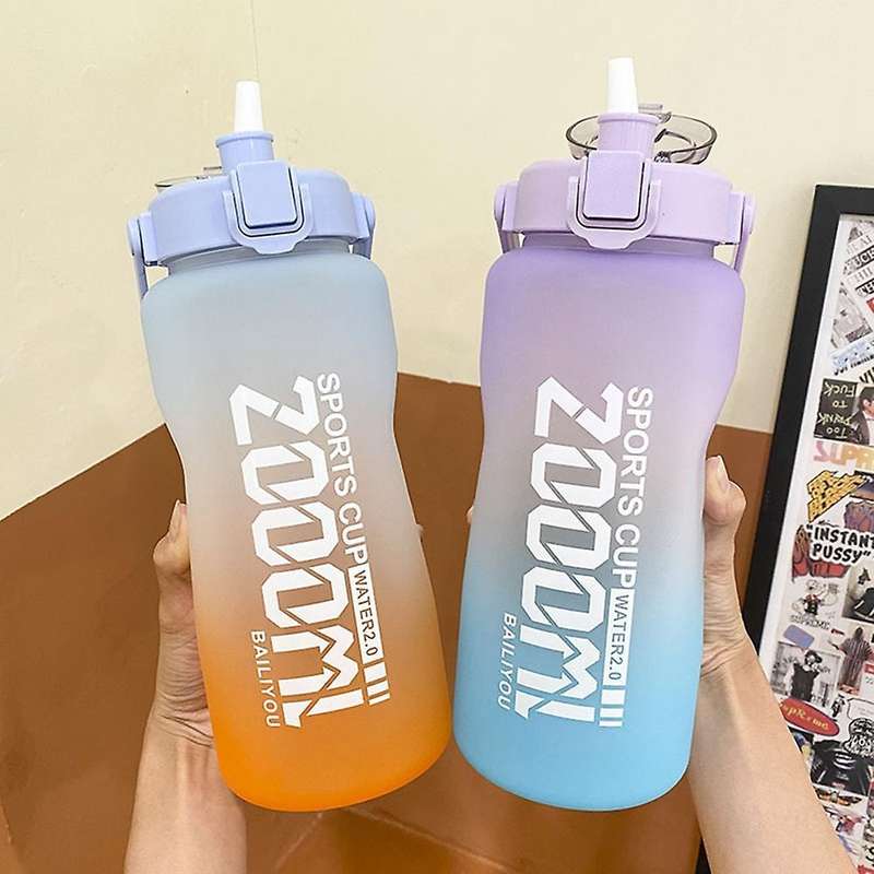 2000ml Large Water Bottle with Time Marker Portable Leakproof -d
