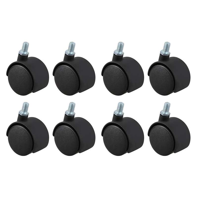 Plastic Swivel Caster 8mm Screw Stem 1.5-inch Dia Wheel 8 Pcs Black