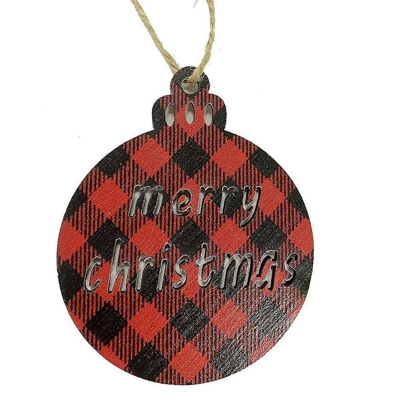 10pcs Wooden Pendants Single Side Red Lattice Snowflake Xmas Gift 1