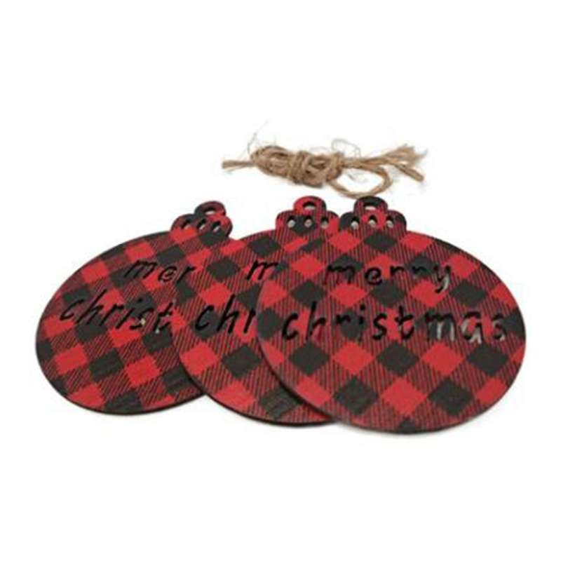 10pcs Wooden Pendants Single Side Red Lattice Snowflake Xmas Gift 1