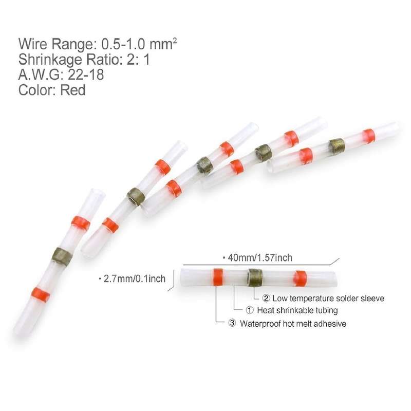 100pcs Solder Seal Wire Connector (46 Red 24 Blue 20 White 10 Yellow)