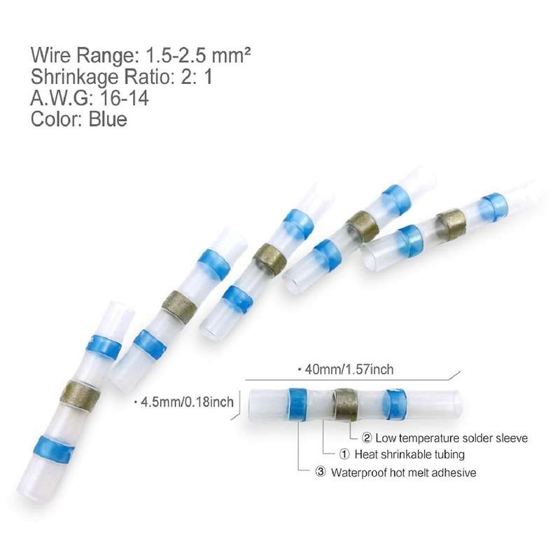 100pcs Solder Seal Wire Connector (46 Red 24 Blue 20 White 10 Yellow)