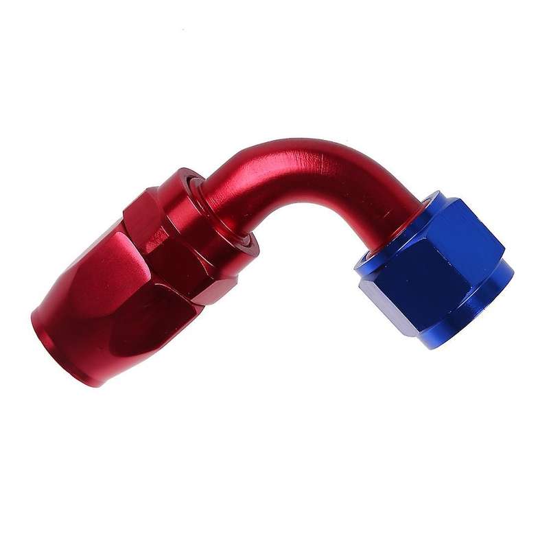 An10/90 Degree Swivel Oil Fuel Hose End Fitting Adapter Aluminum Red + Blue