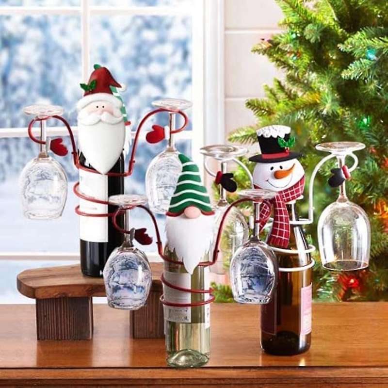 Christmas Wine Bottle & Wine Glass Rack Festival Home Kitchen C