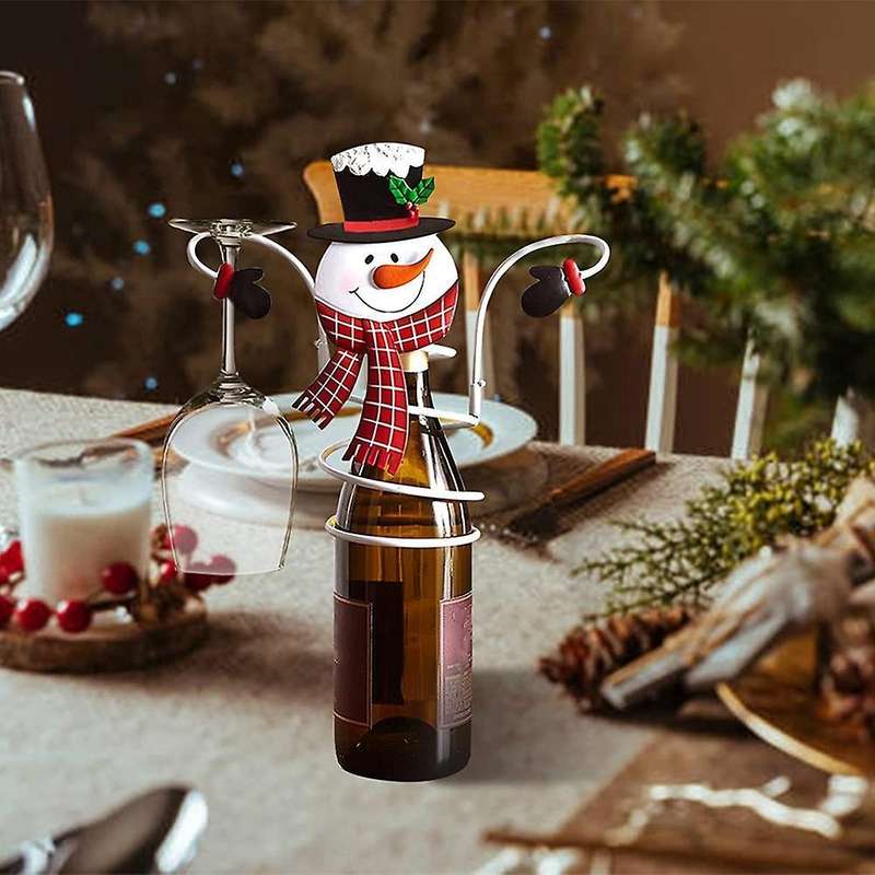 Christmas Wine Bottle & Wine Glass Rack Festival Home Kitchen C