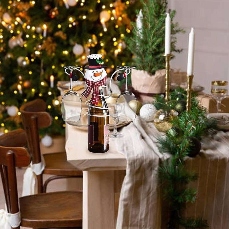 Christmas Wine Bottle & Wine Glass Rack Festival Home Kitchen C