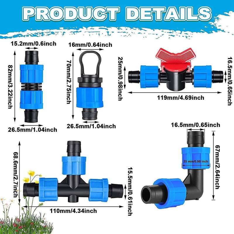 Drip Irrigation Fitting Kit,1/2 Inch Universal for 16-17 Mm Tubing -b
