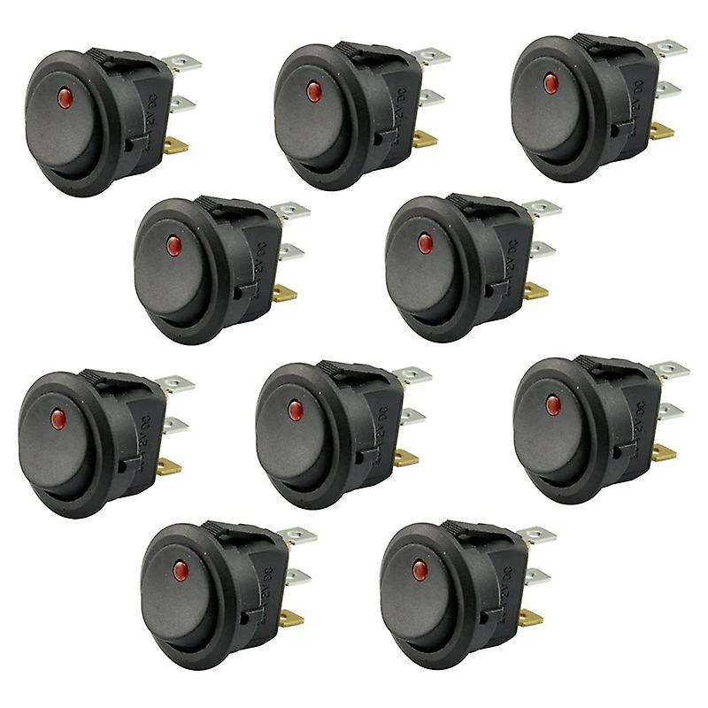10pcs Spst Round Dot Switch 20a for Car Or Boat with Led ,red Light