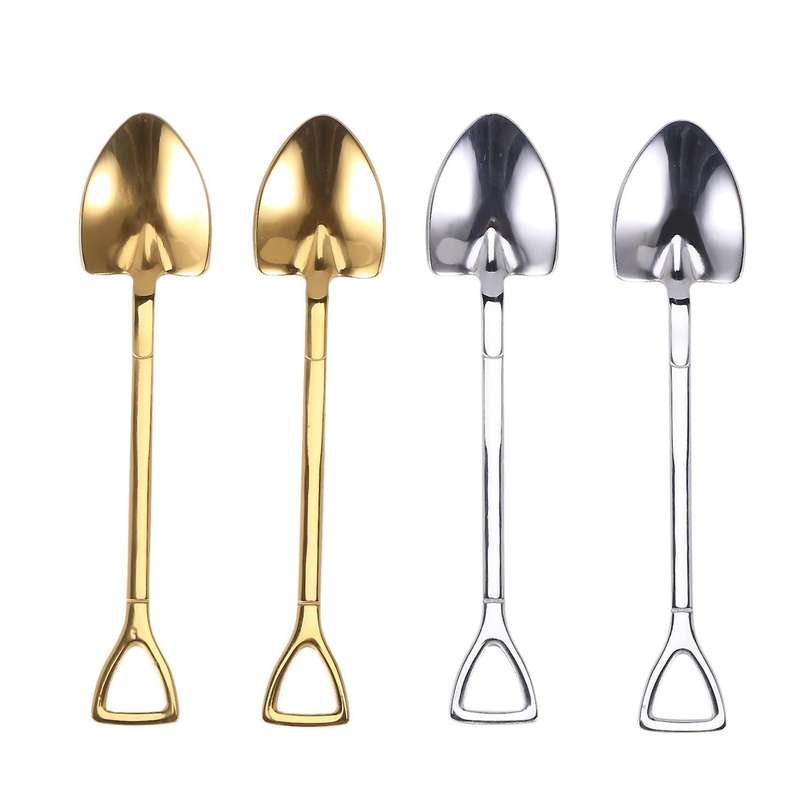 8 Pieces Shovel Spoon Fork Shovel Coffee Handle Dessert Spoon Silver & Gold