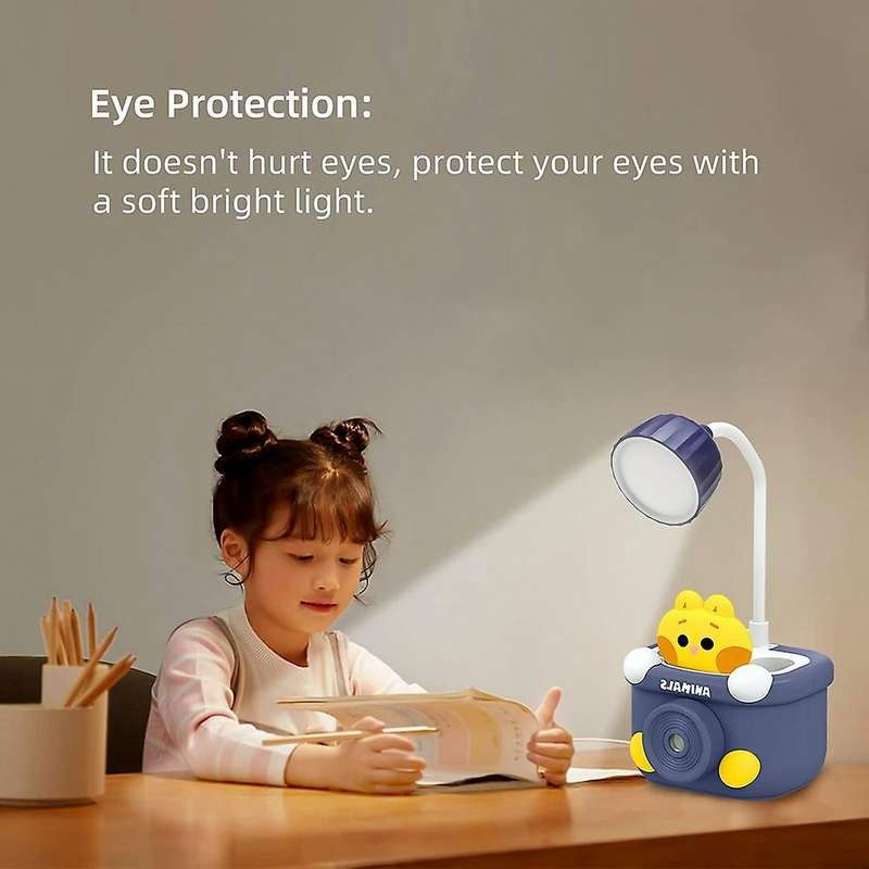 Cute Desk Lamp for Kids, with Pencil Cutting/pen Holder, (blue)