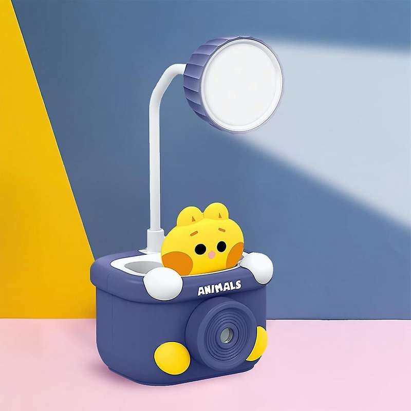 Cute Desk Lamp for Kids, with Pencil Cutting/pen Holder, (blue)