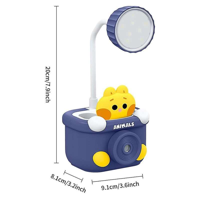 Cute Desk Lamp for Kids, with Pencil Cutting/pen Holder, (blue)