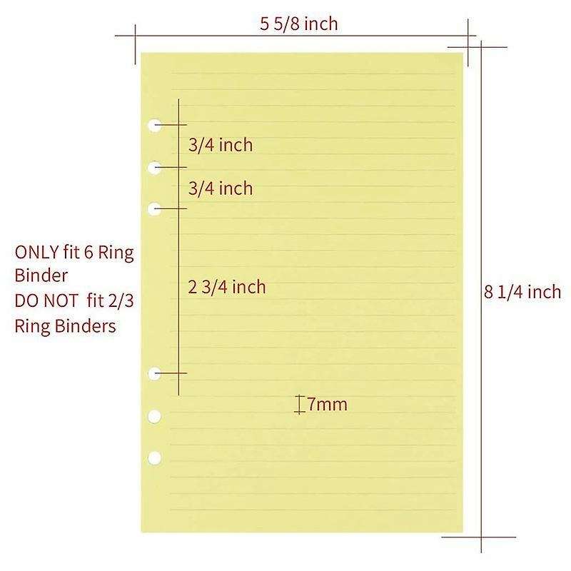 A5 Colorful 6-hole Refills Inserts for Organizer Binder,50 Sheets