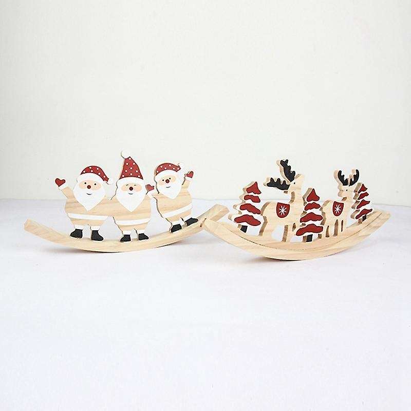 2pcs Christmas Wooden Swing Santa Xmas Wood Craft Swing Ornaments