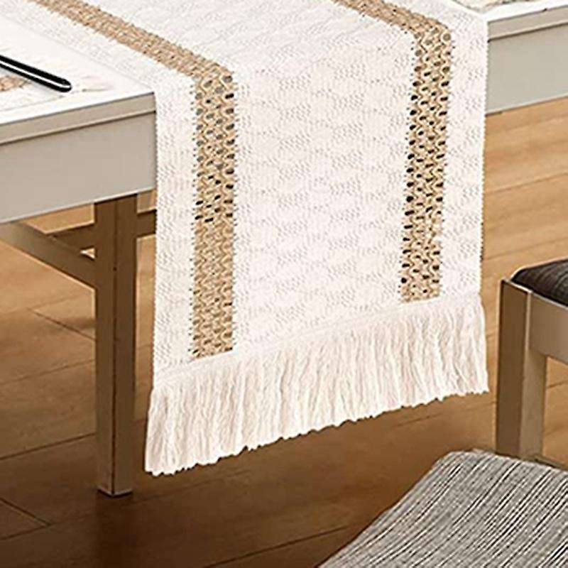 Macrame Table Runner, Cream Beige Boho Table Runner with Tassels