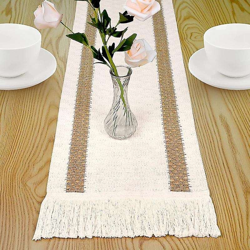 Macrame Table Runner, Cream Beige Boho Table Runner with Tassels