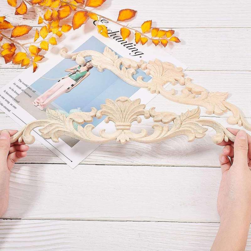 4pcs Wooden Carved Onlay Appliques for Home Door Cabinet Decoration