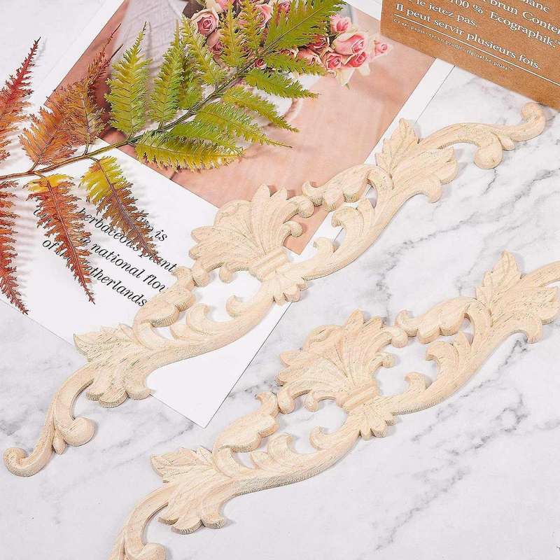4pcs Wooden Carved Onlay Appliques for Home Door Cabinet Decoration