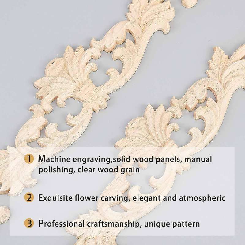 4pcs Wooden Carved Onlay Appliques for Home Door Cabinet Decoration