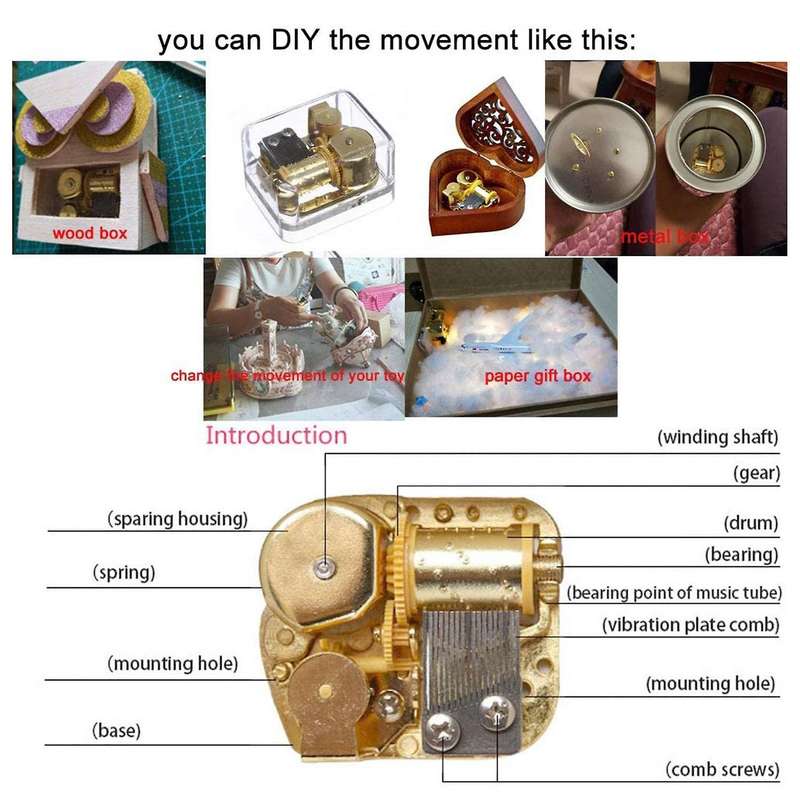 Diy 18 Note Gold Plated Windup Musical Mechanism Movement
