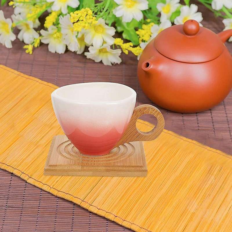 European Gradient Color Ceramic Coffee Cup Set Gift with Handle Pink