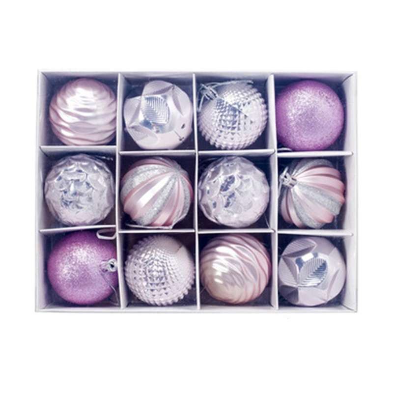 12pcs Boxed Christmas Ball Glitter Baubles Balls Ornament Pendant B
