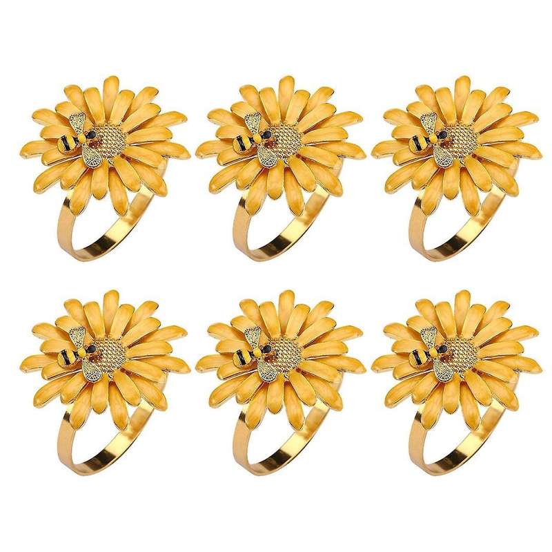 6 Pcs Daisy Napkin Rings Set,for Holiday Wedding Table Decorations