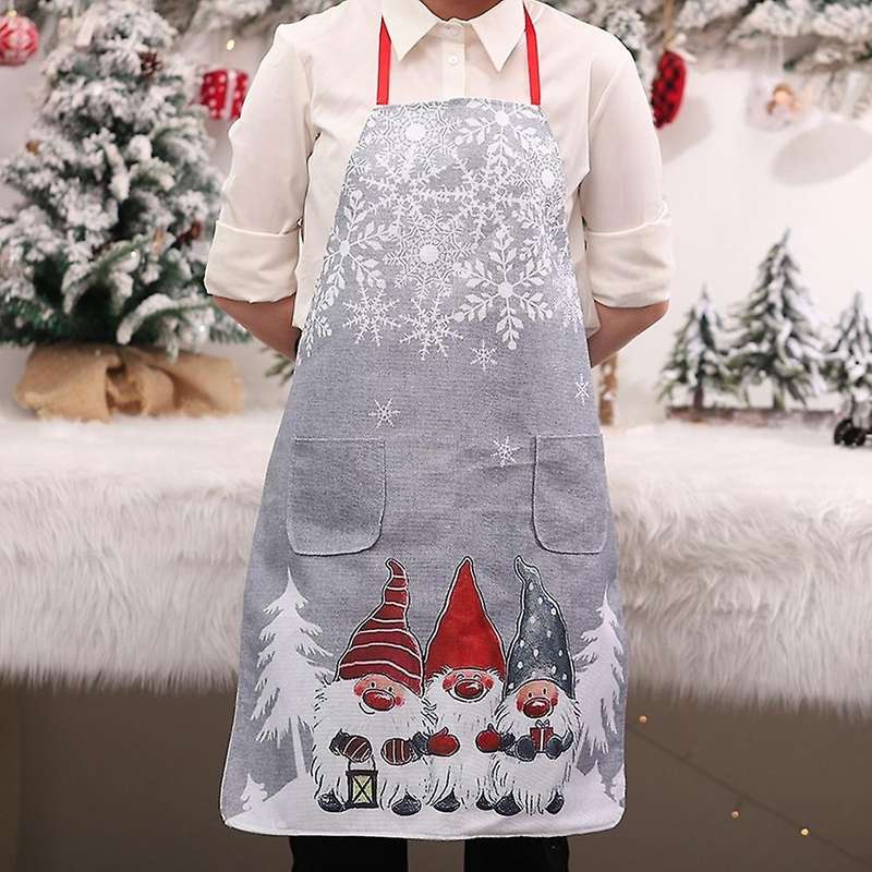 Christmas Apron Linen Santa Christmas Decorations for Baking ,grey
