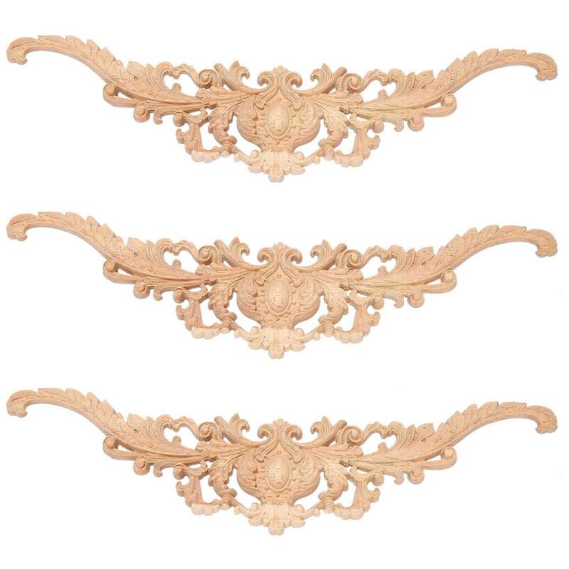 3x Vintage Plant Wood Carved Corner Applique Frame Figurines