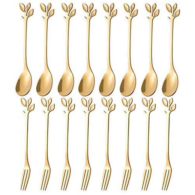20pcs Dessert Spoon and Fork Set Creative Fruit Fork -gold