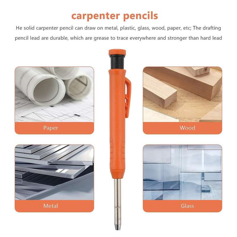 Carpenter Pencil,1pcs Solid Work Pencil Set with 12 Refill Leads E