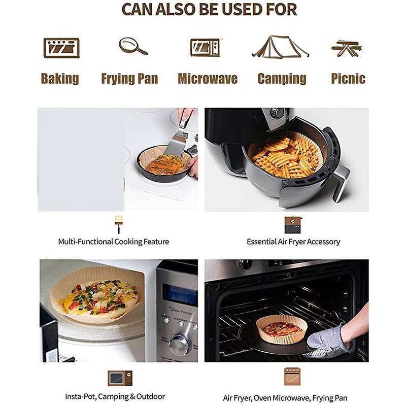 80pcs Air Fryer Disposable Paper Liner Non-stick Mats Round (brown)