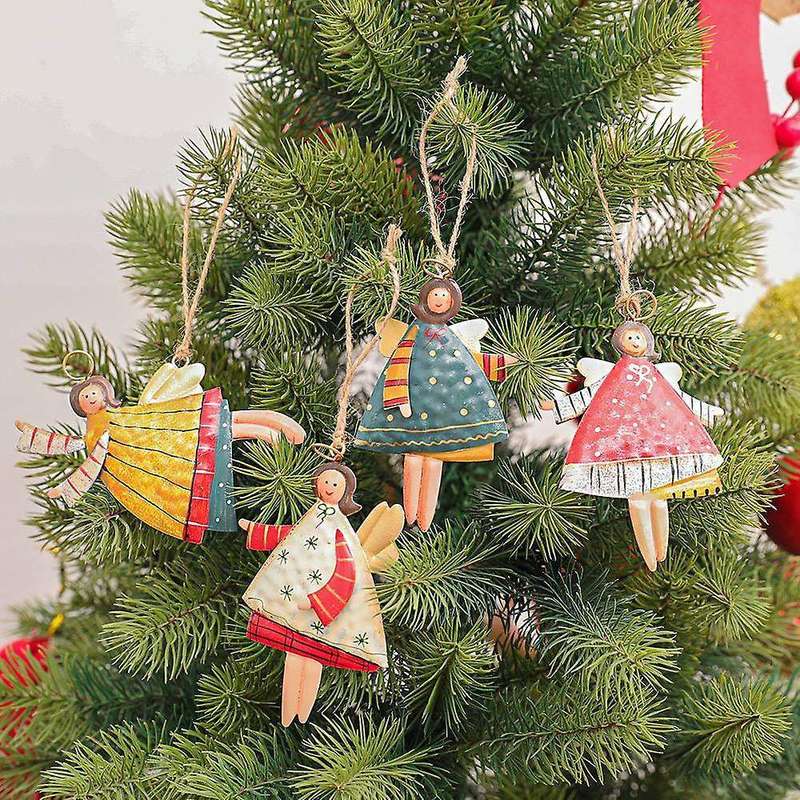 4 Pcs Christmas Metal Dancing Angel Pendants Ornaments for Home Party