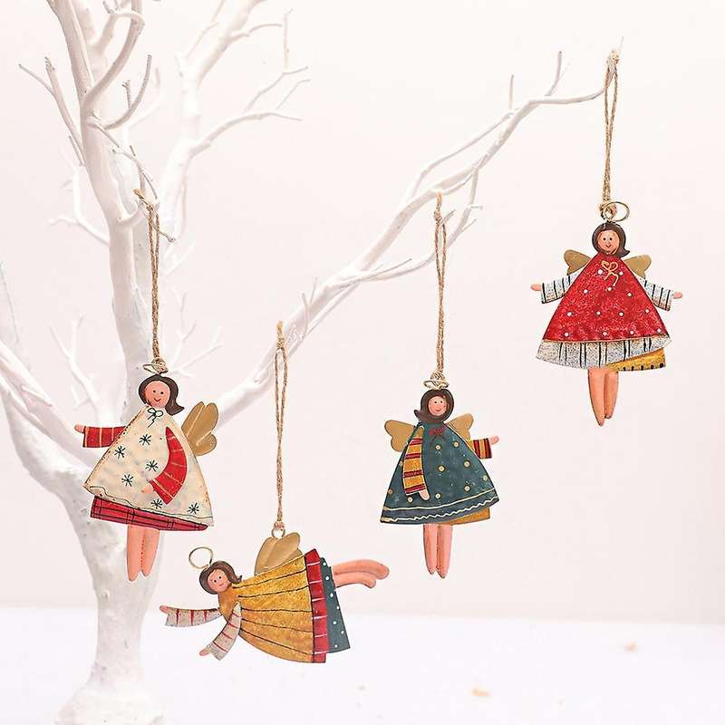 4 Pcs Christmas Metal Dancing Angel Pendants Ornaments for Home Party